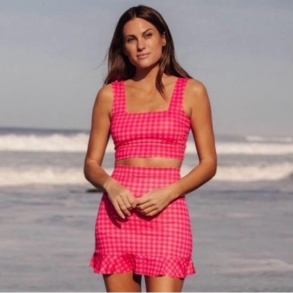 Albion Pink/Red Gingham Swim Skirt